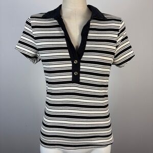 ❤️ T.La Black and White Striped Short Sleeve Top M